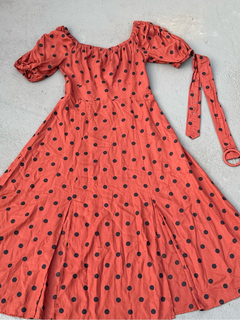 Maeve by Anthropologie Polka Dot Puff Sleeve Belted Midi Dress Size 12